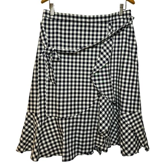 Talbots gingham print cotton midi ruffled front A-line skirt women’s 12P - Picture 5 of 8